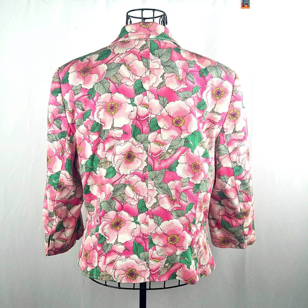 Vintage Josephine Chaus Floral Pink Blazer Woman’s Size 14 Cotton Spandex Blend - Picture 5 of 9
